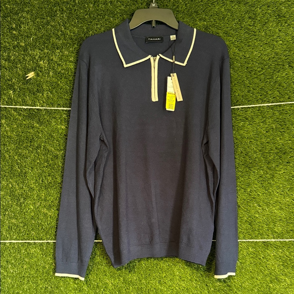 Men’s Medium Tehari Navy 1/4- Zip Polo